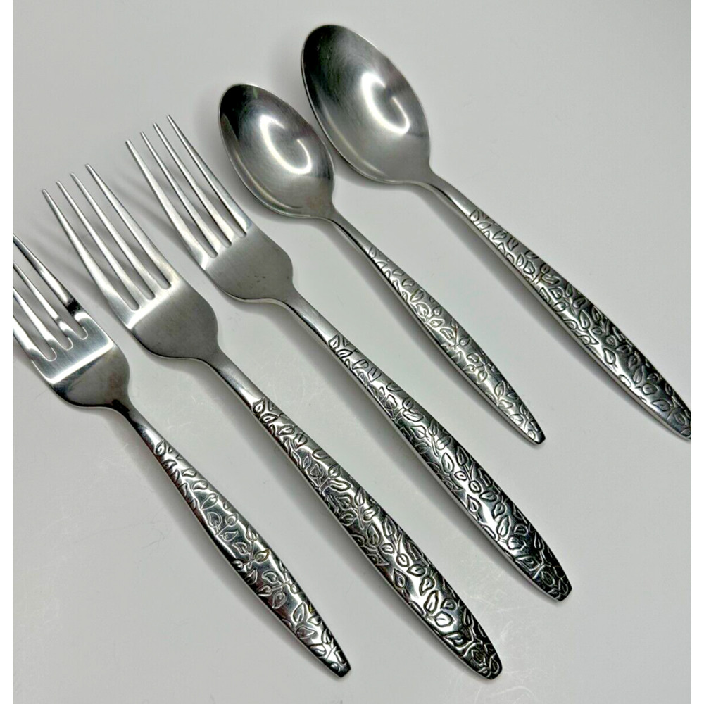 Home Essentials Floral Stainless Flatware Silverware Set of 5 Dinner Fork Spoon